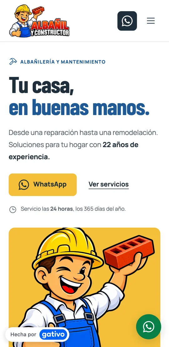 La página de Albañil y Constructor vista en un celular