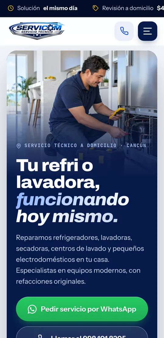 La página de Servicom vista en un celular